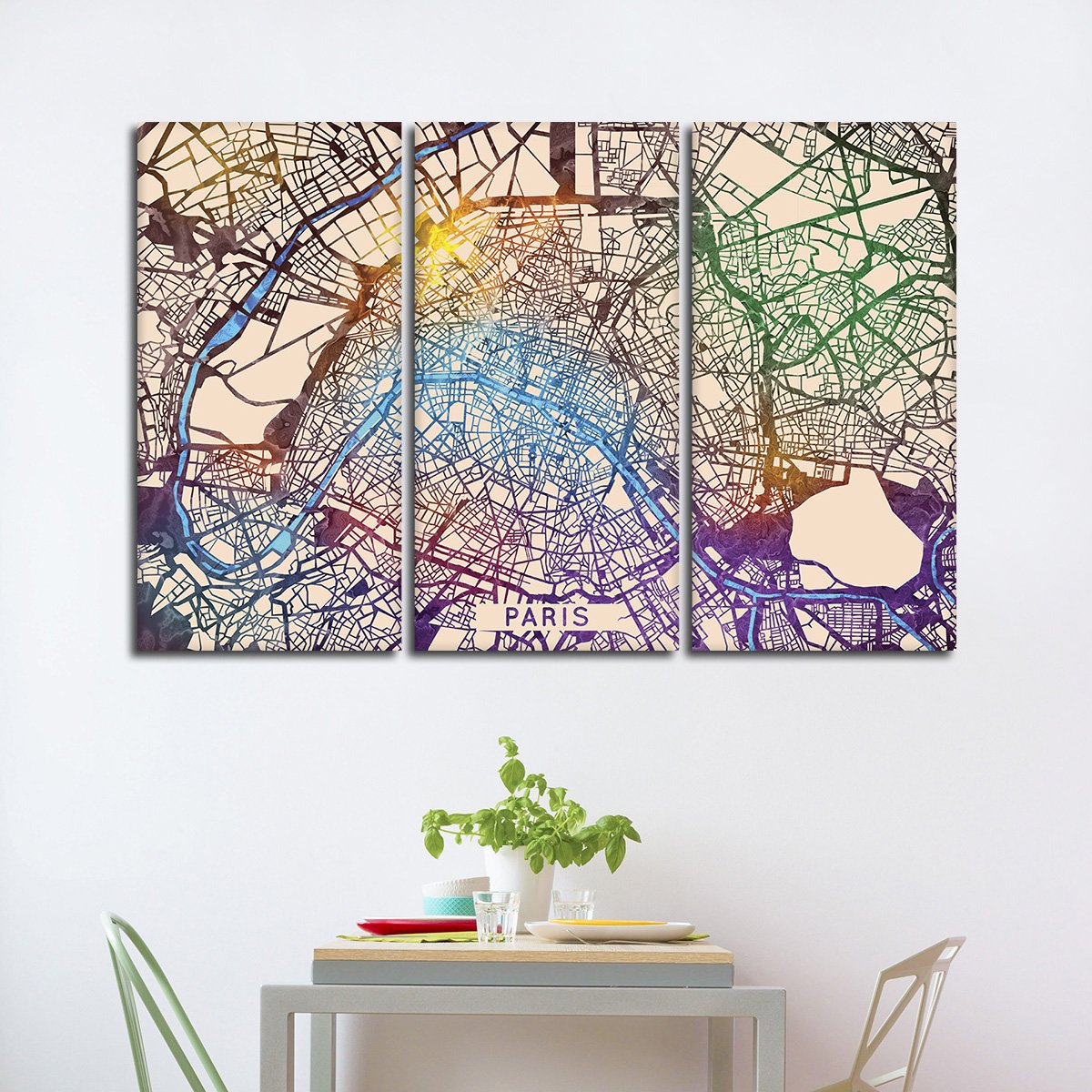 Vibrant Paris City Map Multi Panel Canvas Wall Art