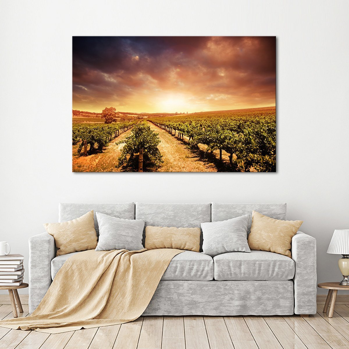 Vineyards At Sunset Multi Panel Canvas Wall Art