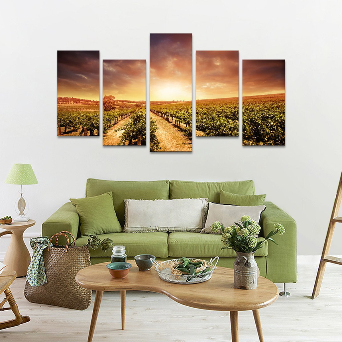 Vineyards At Sunset Multi Panel Canvas Wall Art
