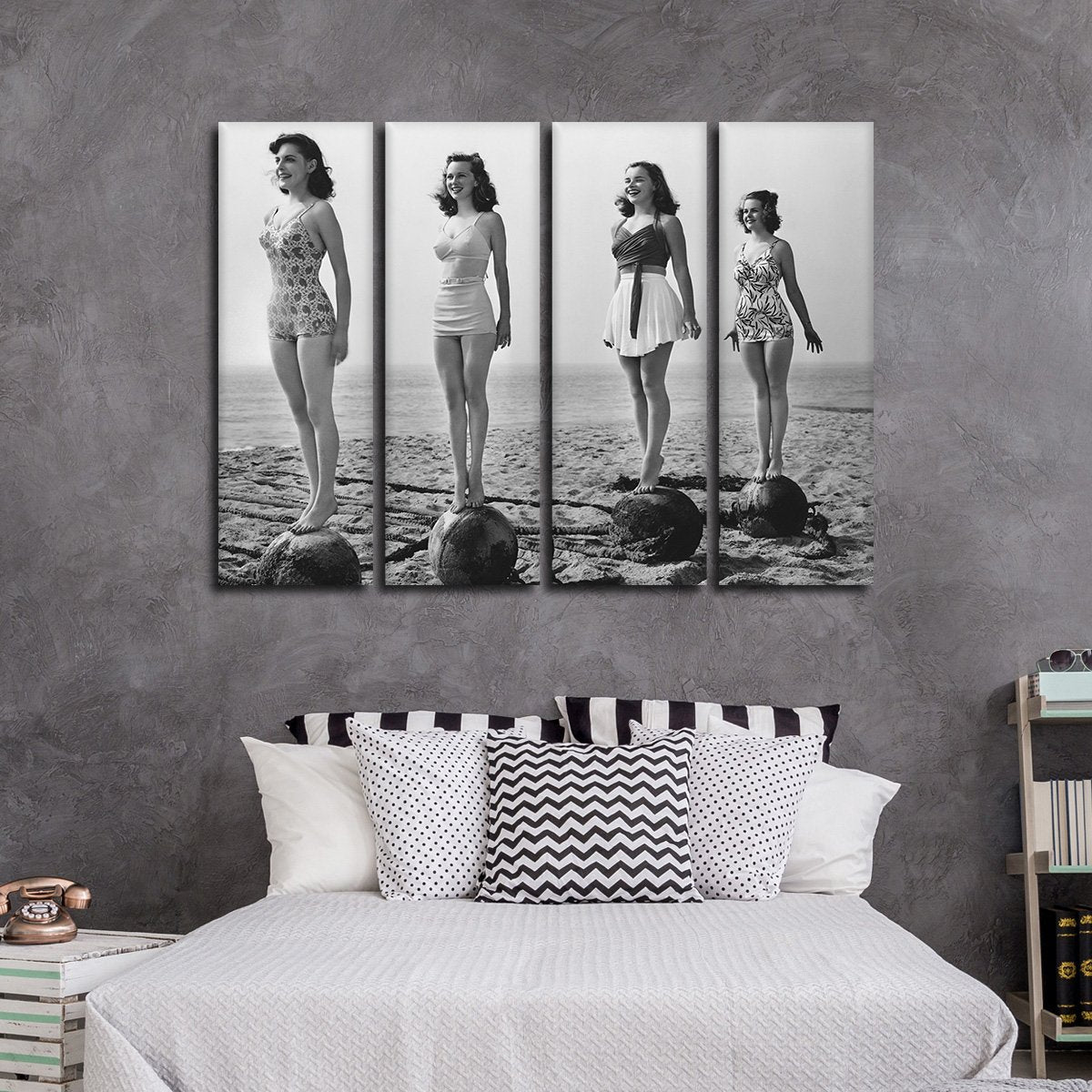 Vintage Beach Babes Multi Panel Canvas Wall Art