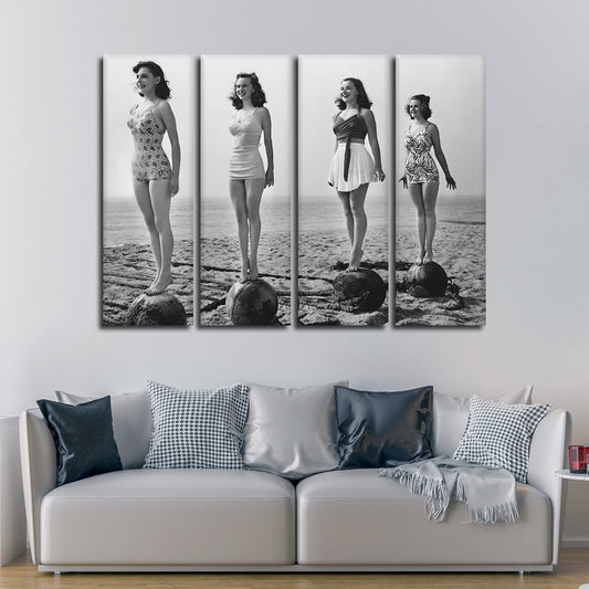 Vintage Beach Babes Multi Panel Canvas Wall Art