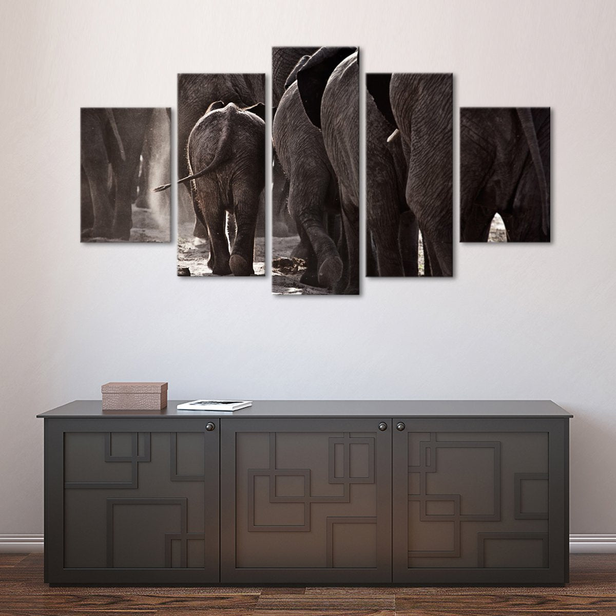 Vintage Elephants Multi Panel Canvas Wall Art