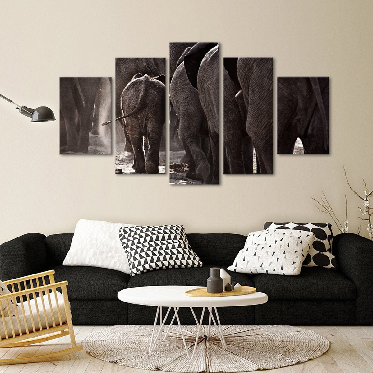 Vintage Elephants Multi Panel Canvas Wall Art