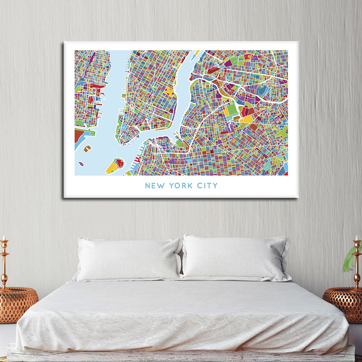 Vivid NYC Map Multi Panel Canvas Wall Art
