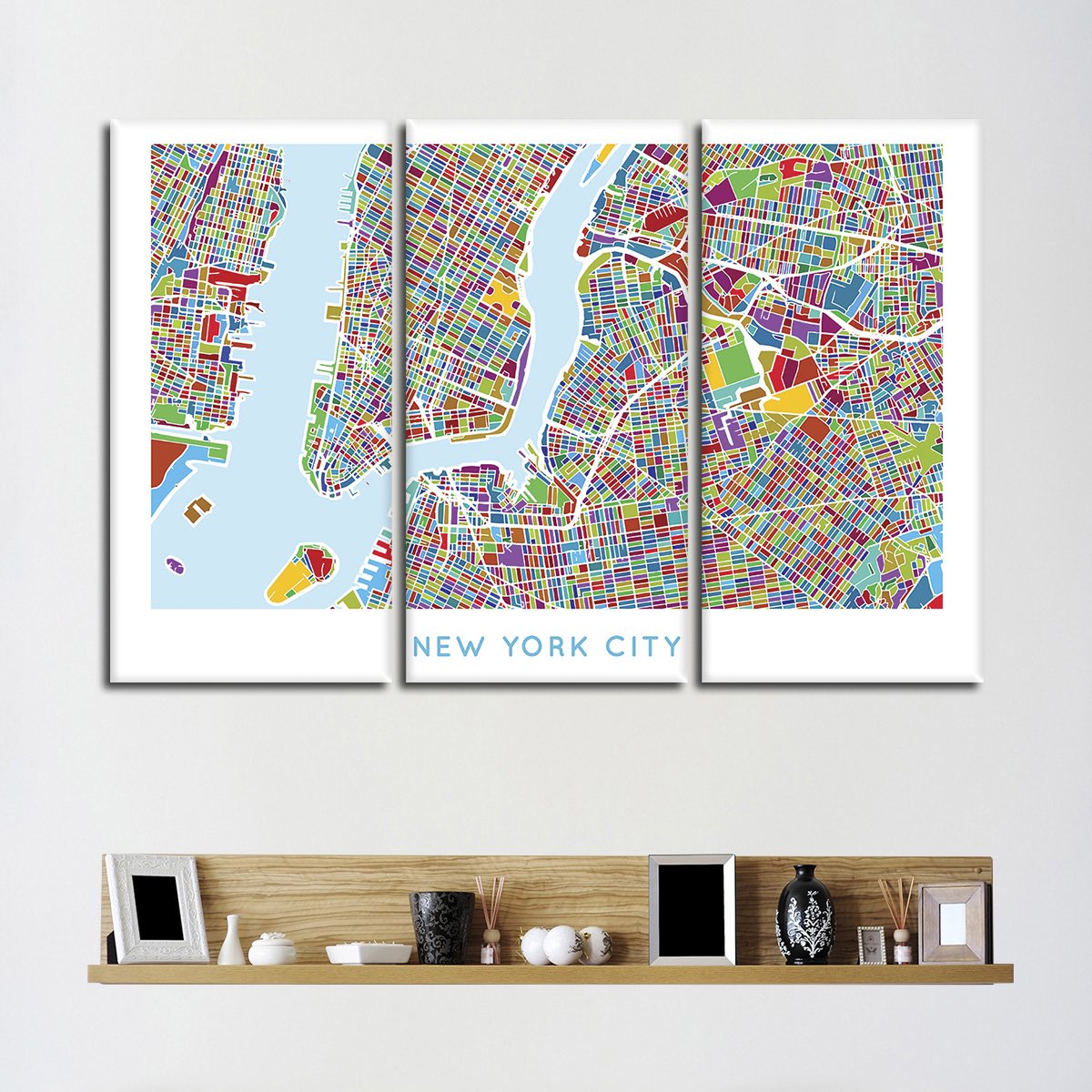 Vivid NYC Map Multi Panel Canvas Wall Art