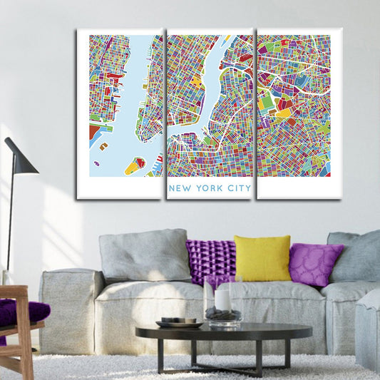 Vivid NYC Map Multi Panel Canvas Wall Art