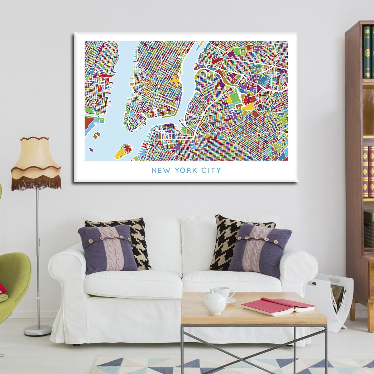Vivid NYC Map Multi Panel Canvas Wall Art