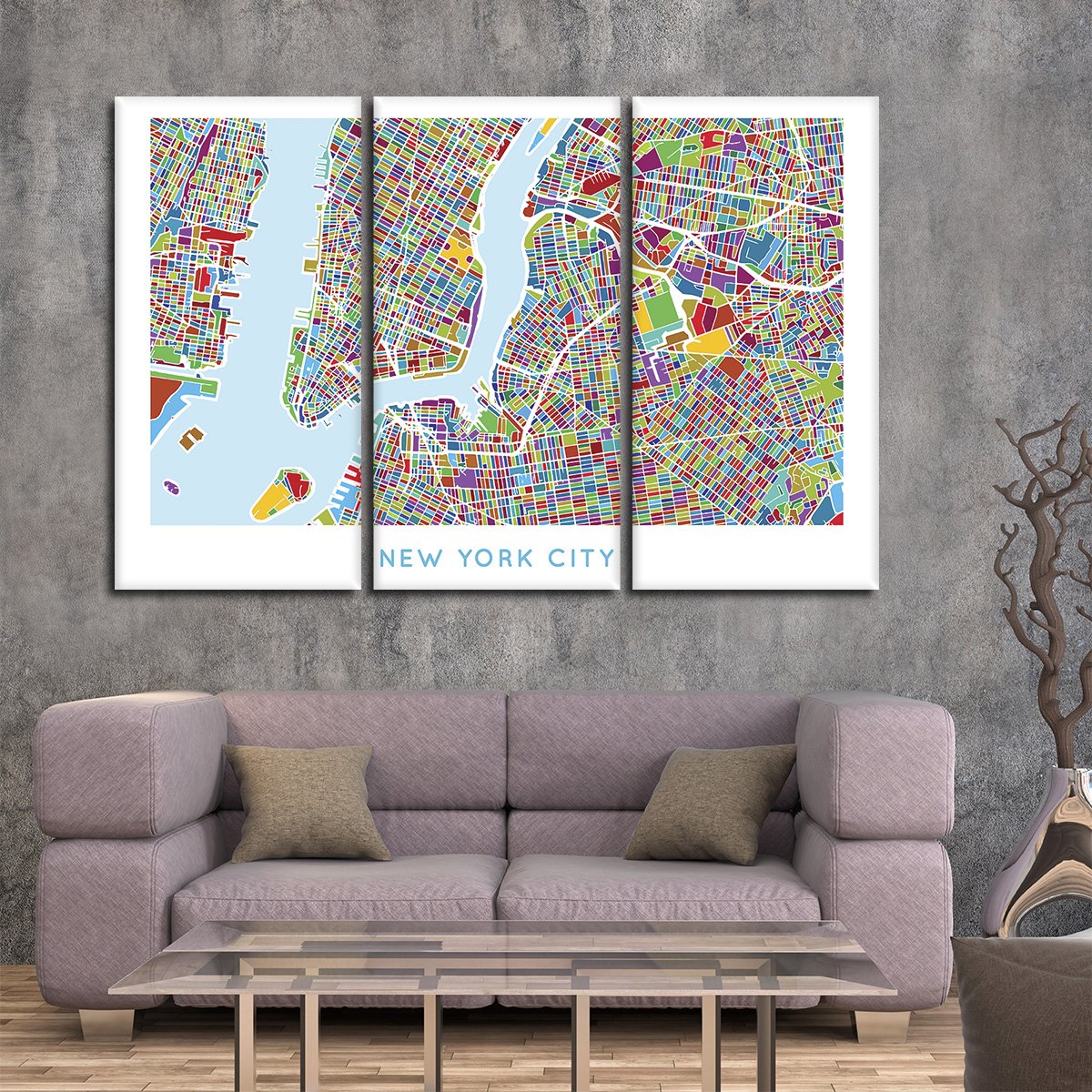 Vivid NYC Map Multi Panel Canvas Wall Art
