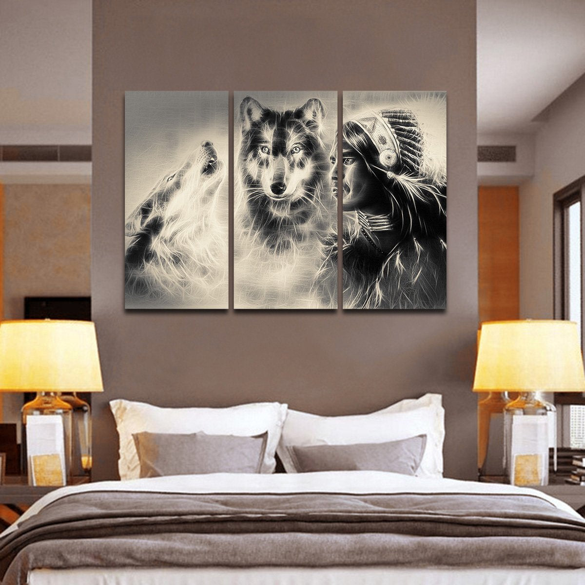 Warrior with Wolves Multi Panel Canvas Wall Art