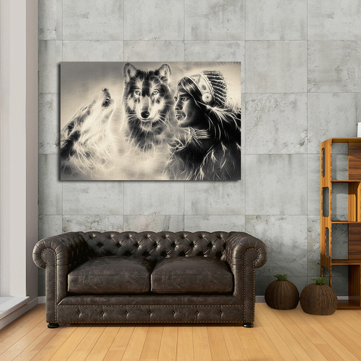 Warrior with Wolves Multi Panel Canvas Wall Art