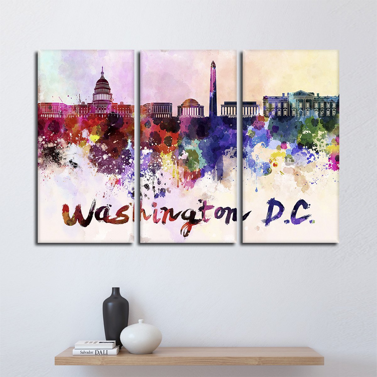 Washington D.C. Watercolor Skyline Multi Panel Canvas Wall Art