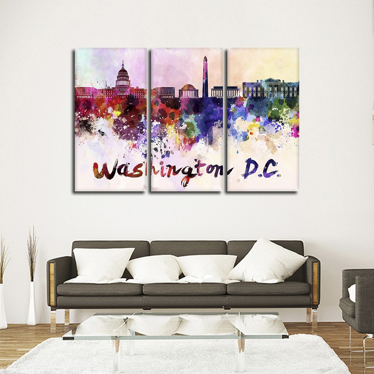 Washington D.C. Watercolor Skyline Multi Panel Canvas Wall Art