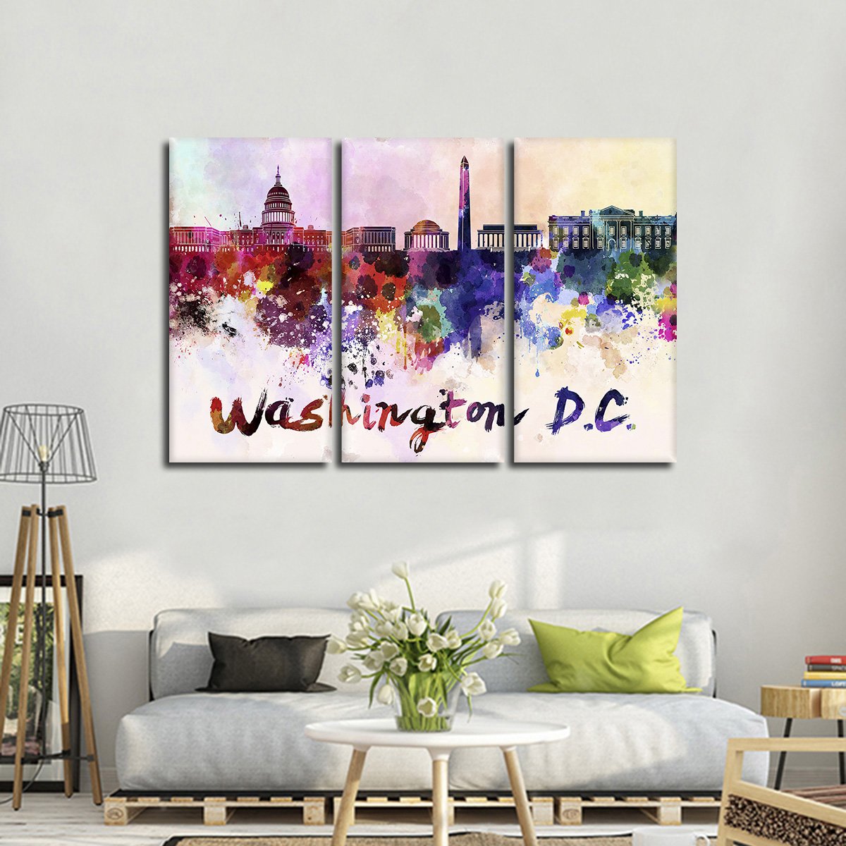 Washington D.C. Watercolor Skyline Multi Panel Canvas Wall Art