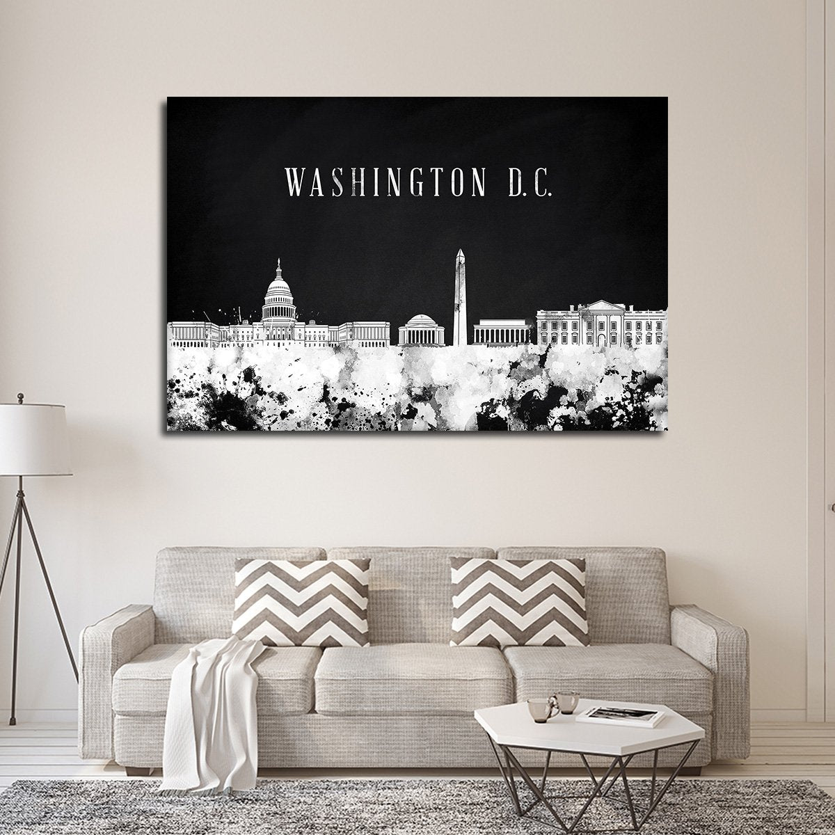 Washington D.C. Watercolor Skyline BW Multi Panel Canvas Wall Art