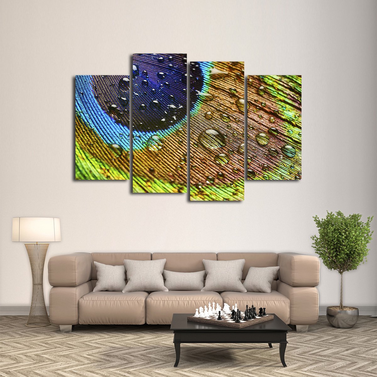 Water Drop Feathers Multi Panel Canvas Wall Art