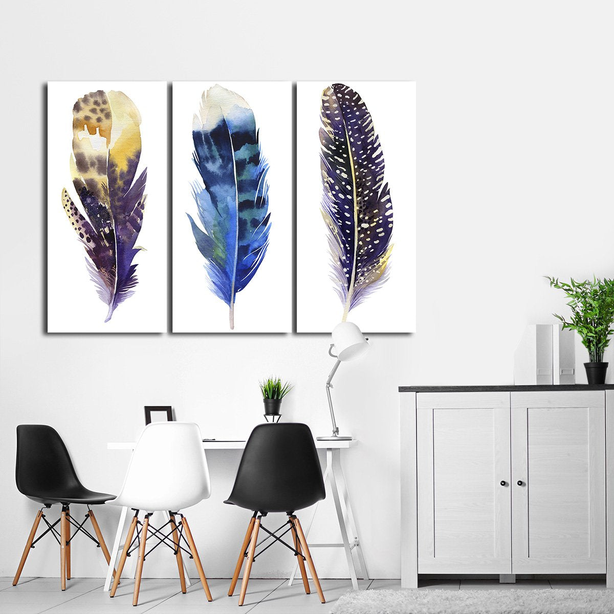 Watercolor Feather Multi Panel Canvas Wall Art