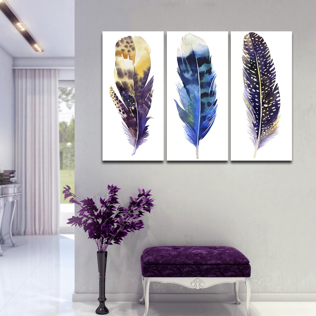 Watercolor Feather Multi Panel Canvas Wall Art