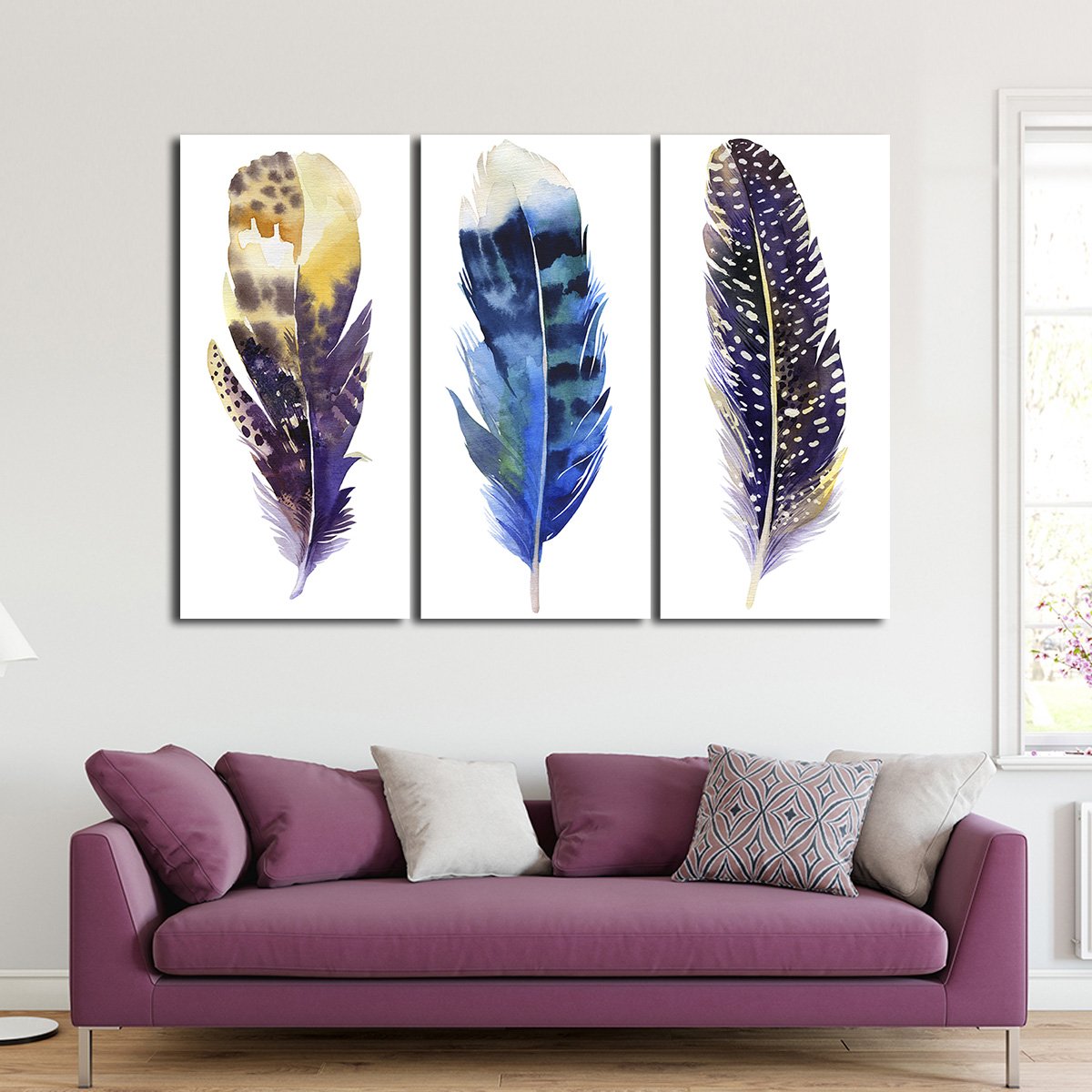 Watercolor Feather Multi Panel Canvas Wall Art
