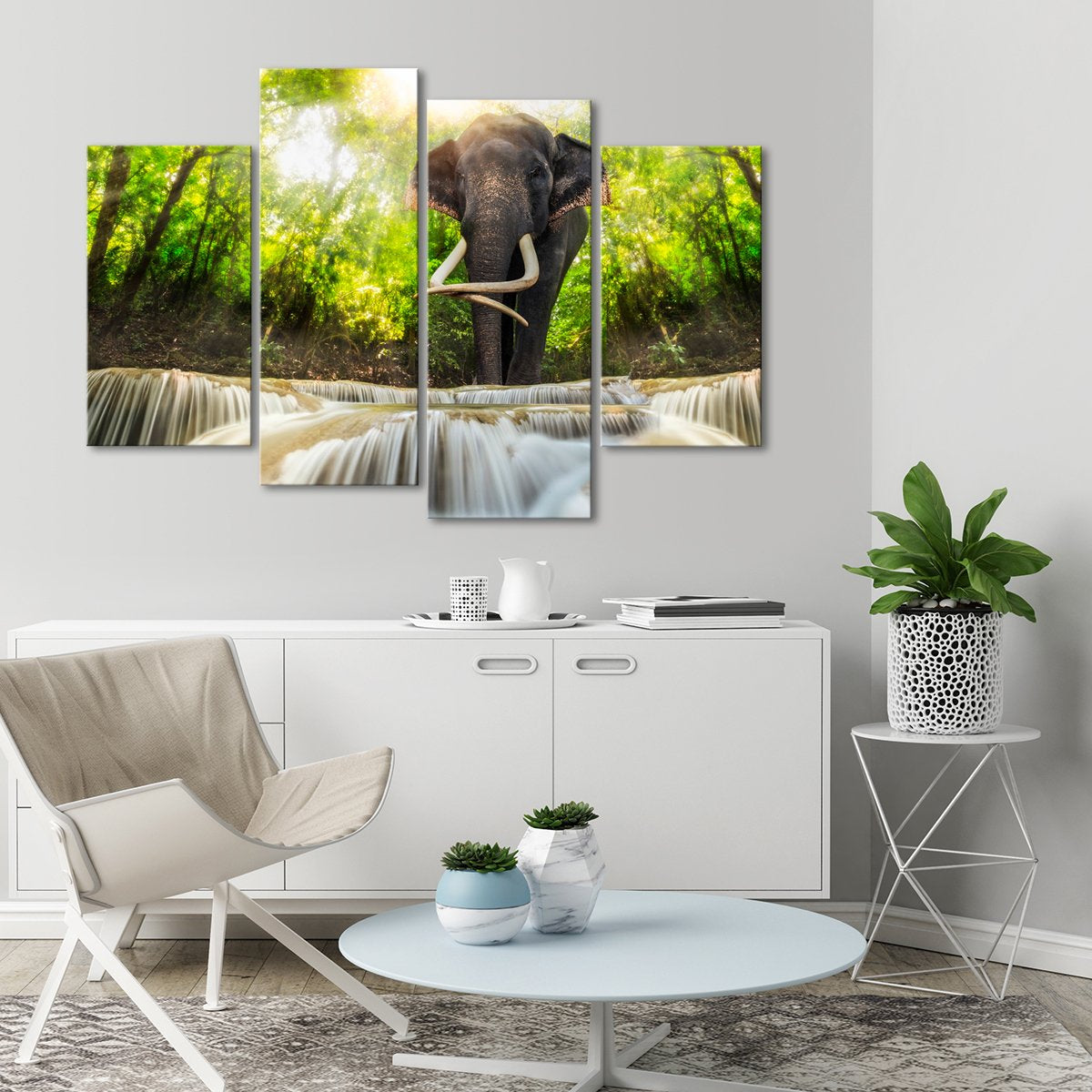 Waterfall Elephant Multi Panel Canvas Wall Art
