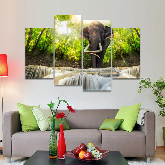 Waterfall Elephant Multi Panel Canvas Wall Art