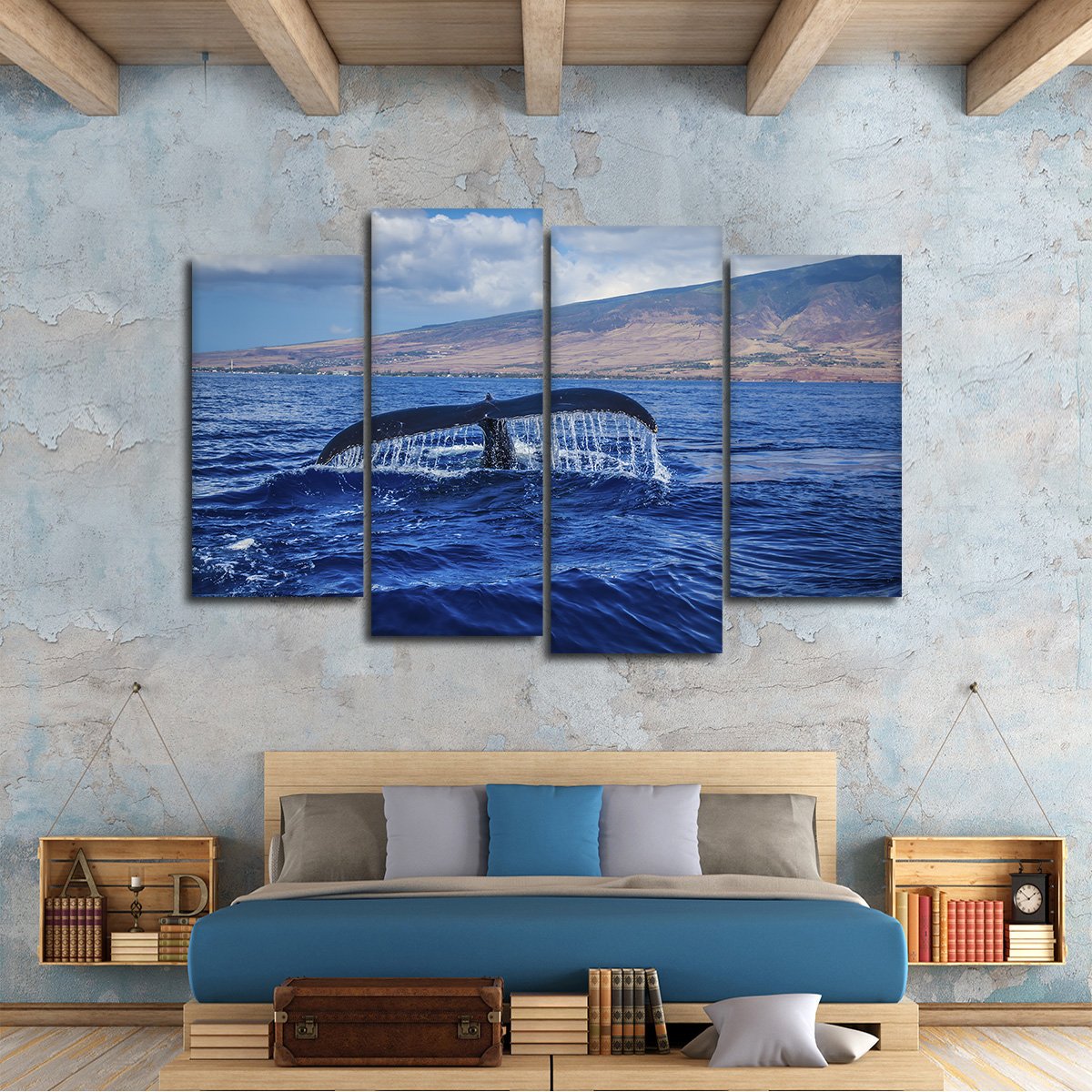Whale At Sunset Multi Panel Canvas Wall Art
