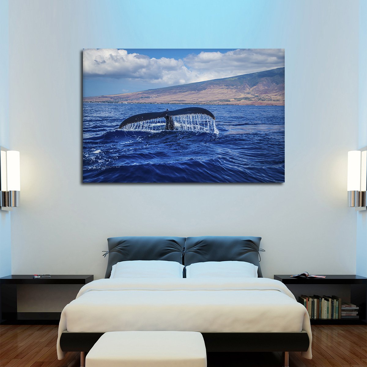 Whale At Sunset Multi Panel Canvas Wall Art