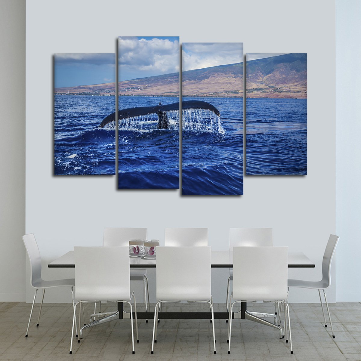 Whale At Sunset Multi Panel Canvas Wall Art