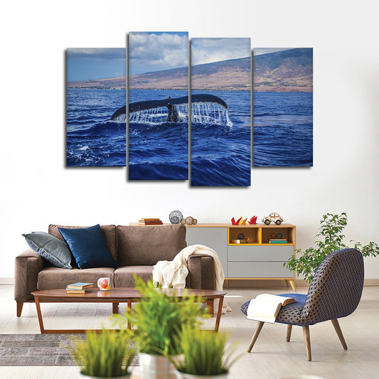 Whale At Sunset Multi Panel Canvas Wall Art