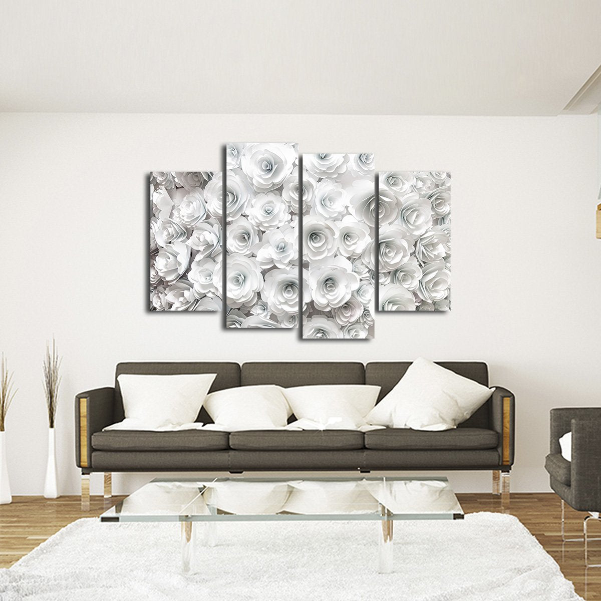 White Roses Multi Panel Canvas Wall Art