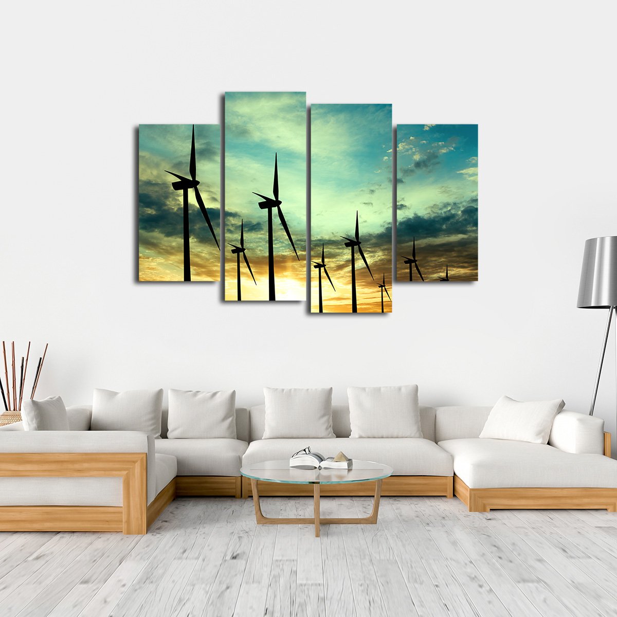 Windmills at Sunset Multi Panel Canvas Wall Art