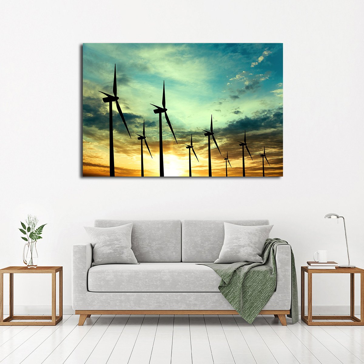Windmills at Sunset Multi Panel Canvas Wall Art