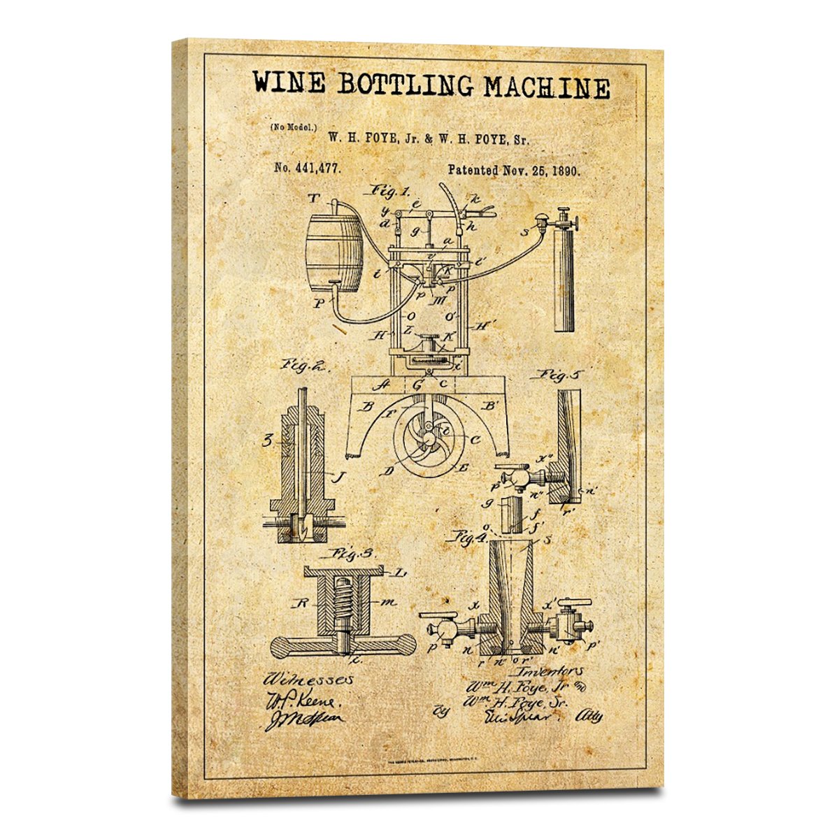 Wine Bottling Machine Patent Canvas Wall Art