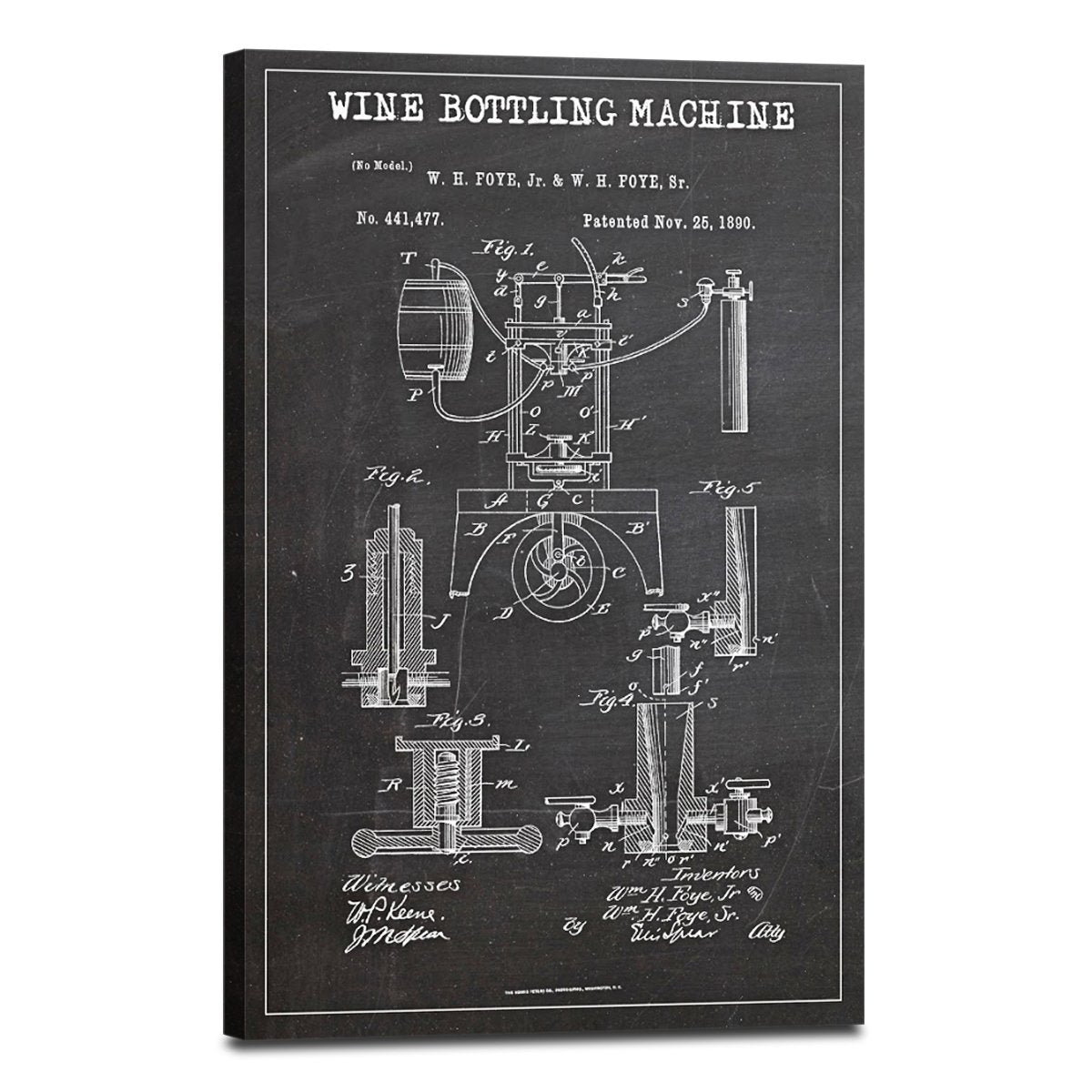 Wine Bottling Machine Patent BW Canvas Wall Art