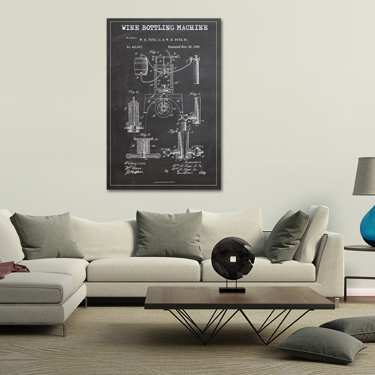 Wine Bottling Machine Patent BW Canvas Wall Art