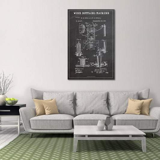 Wine Bottling Machine Patent BW Canvas Wall Art