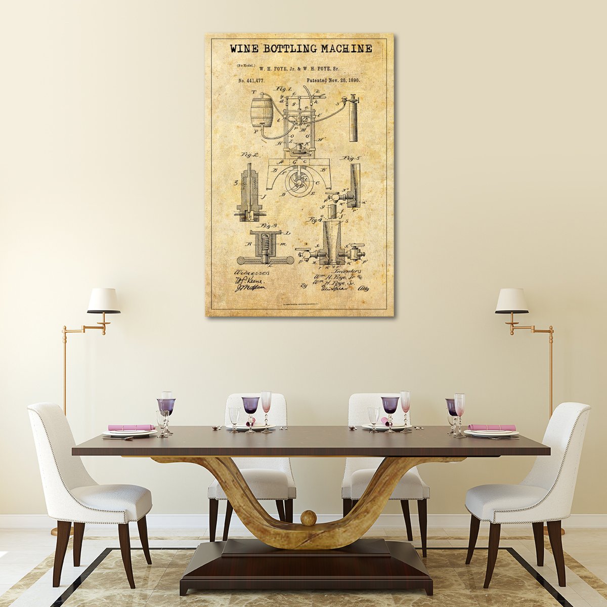 Wine Bottling Machine Patent Canvas Wall Art