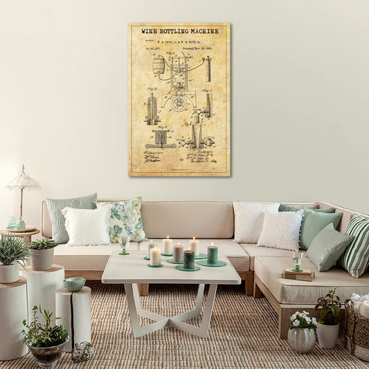 Wine Bottling Machine Patent Canvas Wall Art