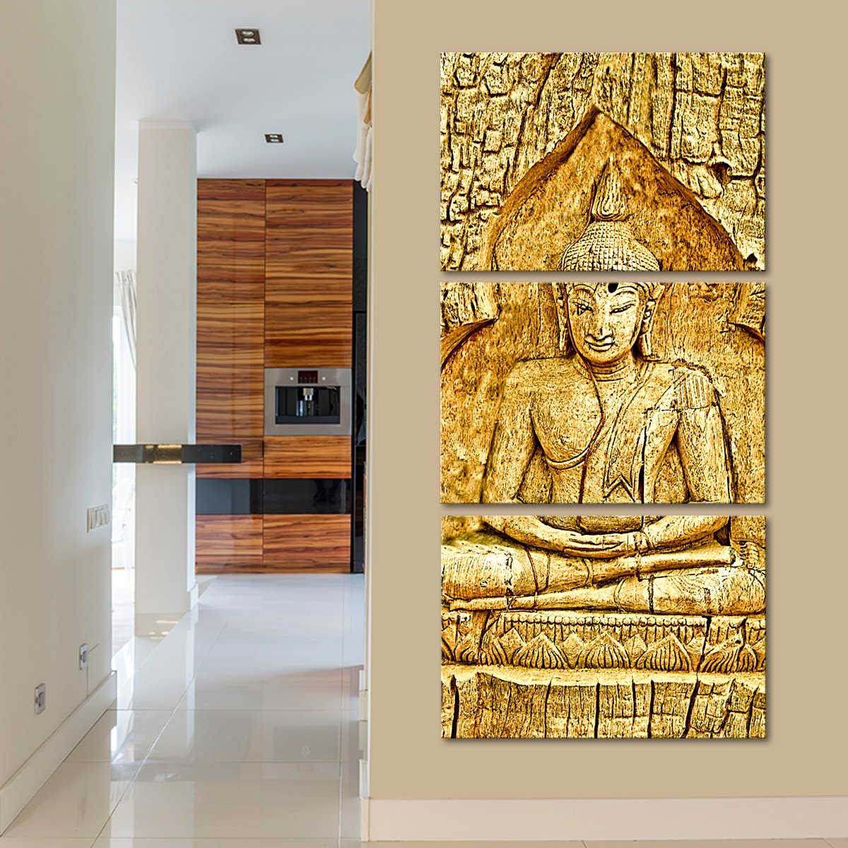 Wood Carving Buddha Multi Panel Canvas Wall Art