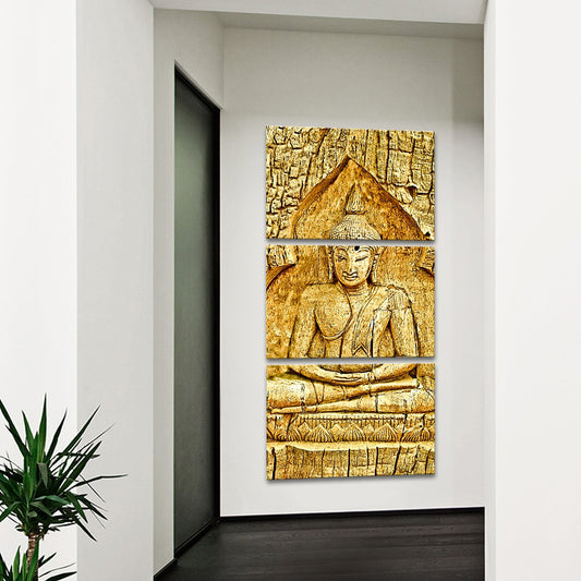 Wood Carving Buddha Multi Panel Canvas Wall Art