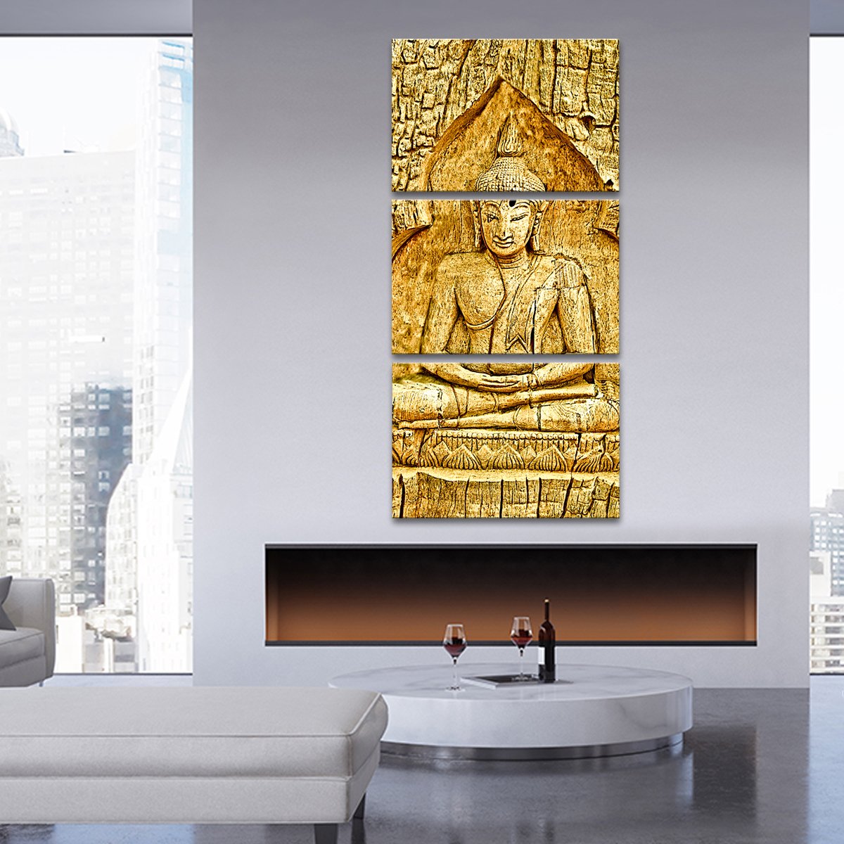 Wood Carving Buddha Multi Panel Canvas Wall Art