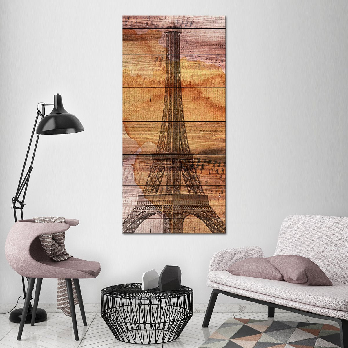 Wooden Eiffel Tower Multi Panel Canvas Wall Art