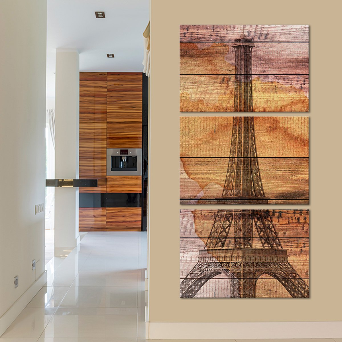 Wooden Eiffel Tower Multi Panel Canvas Wall Art