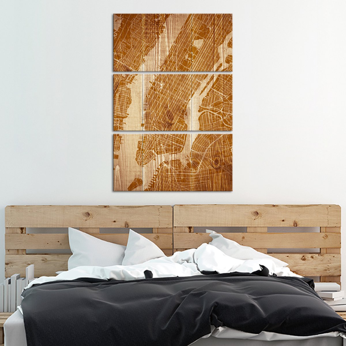 Wooden NYC Map Multi Panel Canvas Wall Art