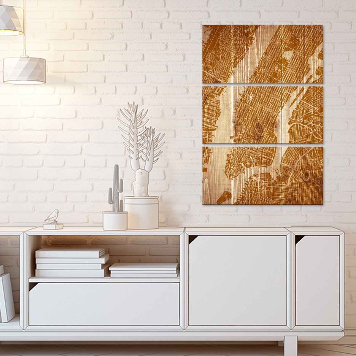 Wooden NYC Map Multi Panel Canvas Wall Art