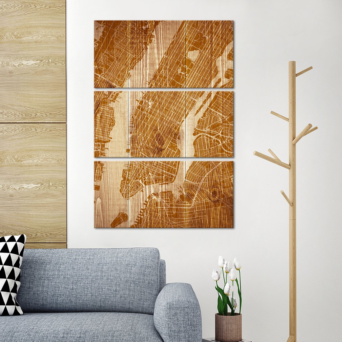 Wooden NYC Map Multi Panel Canvas Wall Art
