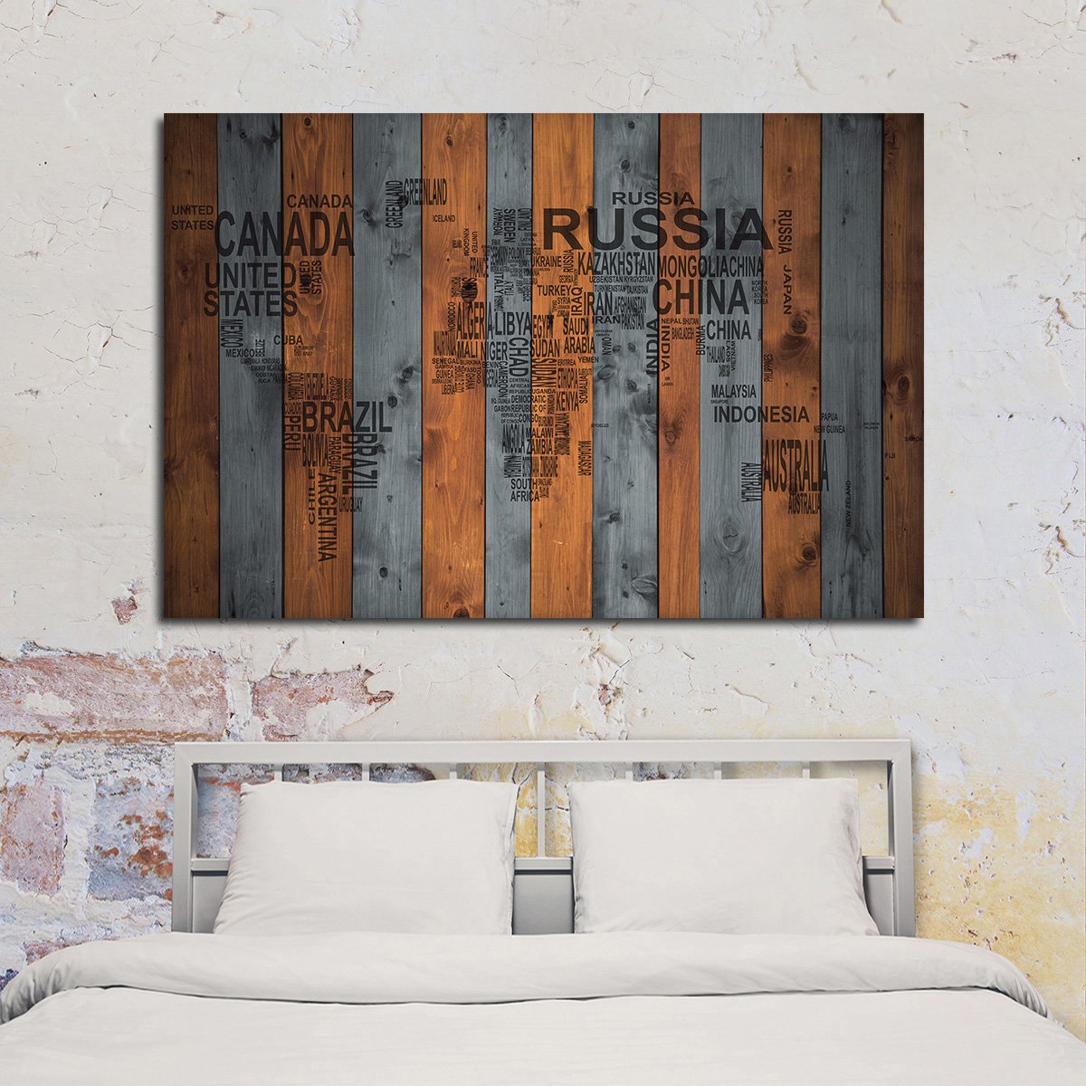 Wooden Typography Map Multi Panel Canvas Wall Art