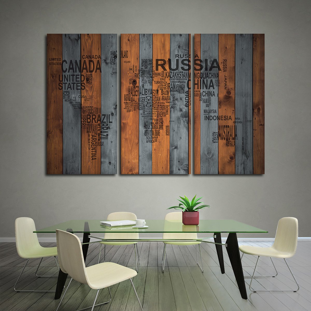 Wooden Typography Map Multi Panel Canvas Wall Art