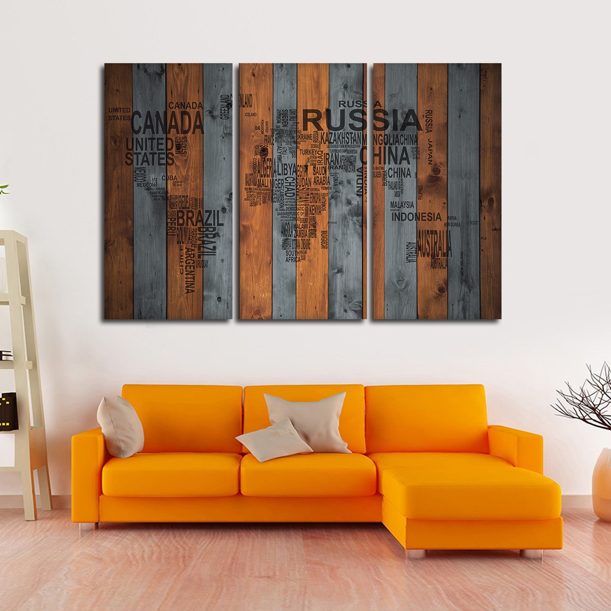 Wooden Typography Map Multi Panel Canvas Wall Art