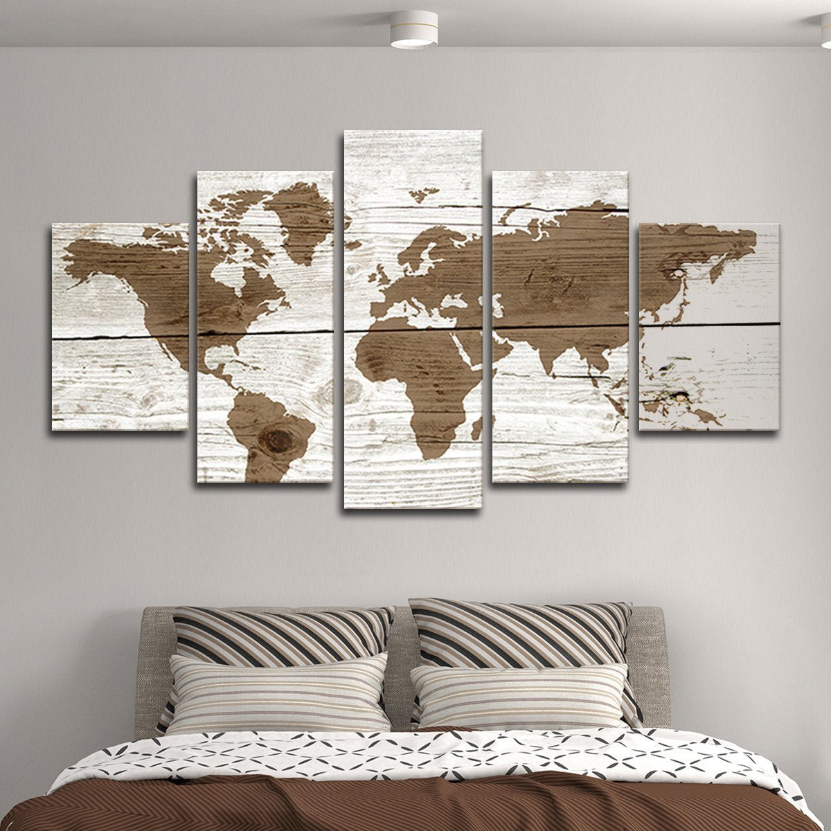 Wooden World Map Multi Panel Canvas Wall Art