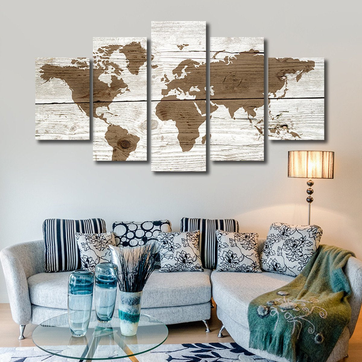 Wooden World Map Multi Panel Canvas Wall Art